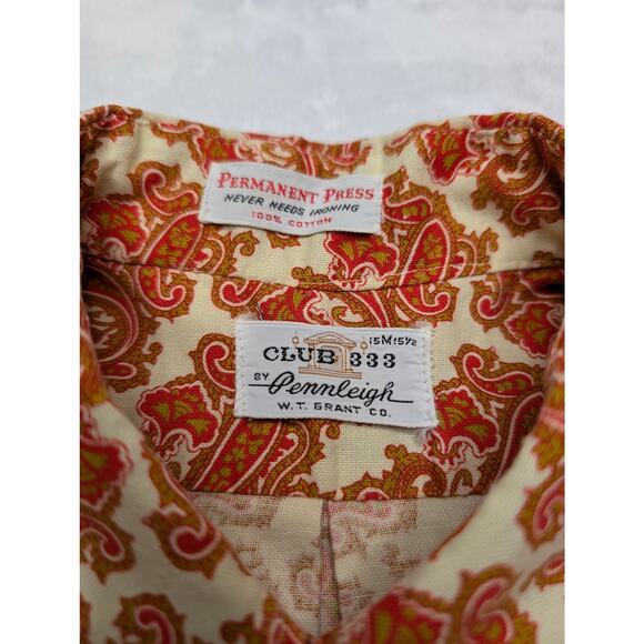 Pennleigh Club 333 Mens Short Sleeve Button Down Shirt M Red Paisley WT Grant Co - Picture 2 of 6